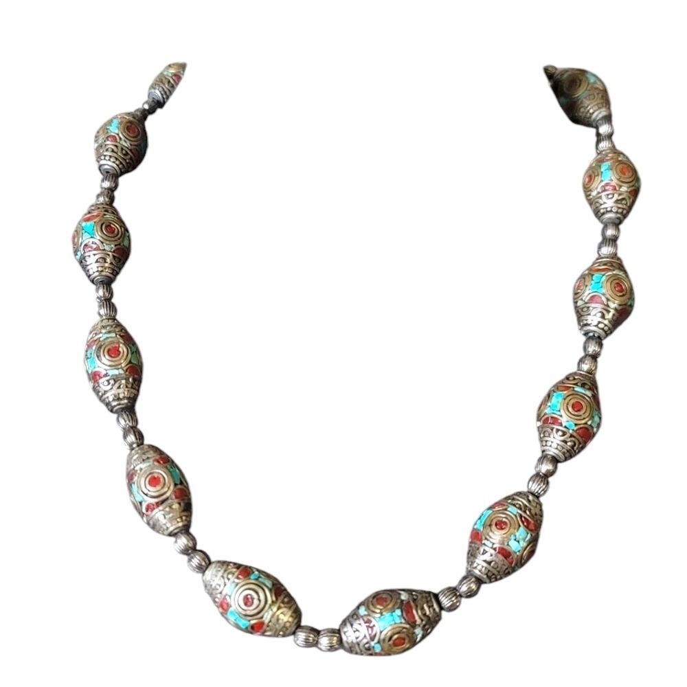 Turquoise & Metal Beaded Necklace